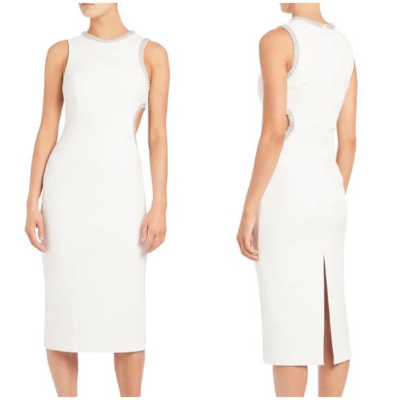 Rebecca Vallance Dresses & Skirts - Rebecca Vallance Peyton Crystal Detail Cutout Sheath Midi Dress Size 6 Ivory